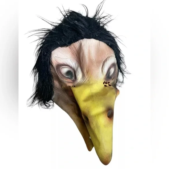 Vintage Topstone Fang Face Bird Monster Mask Black Faux Fur Halloween Rare